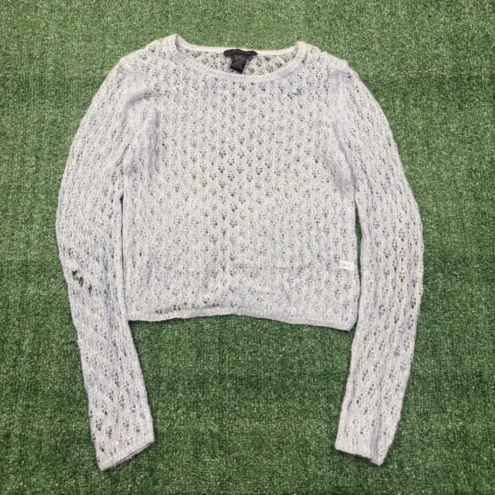 Vintage The Limited Mohair Sweater Light Blue Open Knit Crochet Cropped